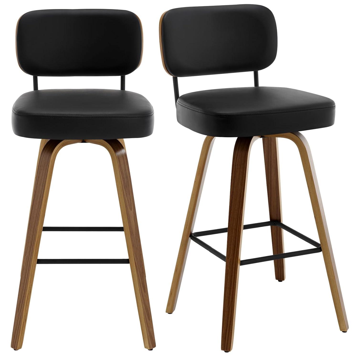 Lucky Monet 26"/29" Swivel Bar Stools/ Counter Stools with Bentwood Legs Set of 2 - Cream White-PU Back - Bar Height