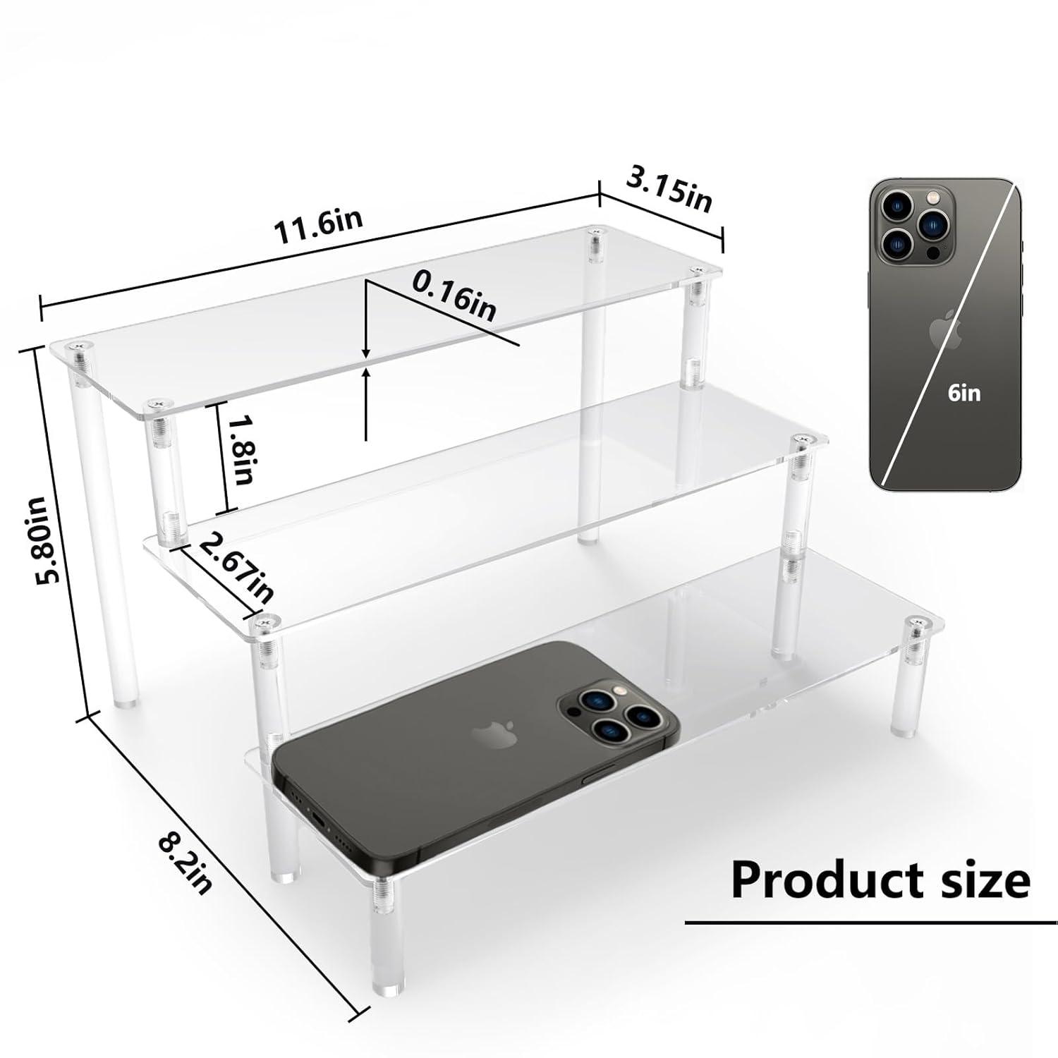 AZEAM 2 Packs Acrylic Display Risers,Clear Display Risers Stand Small Mini Shelf 3 Tiered Cupcake Stand for Food Desserts Stand Perfume Organizer Toys Collections Cosmetic Products Tabletop Use