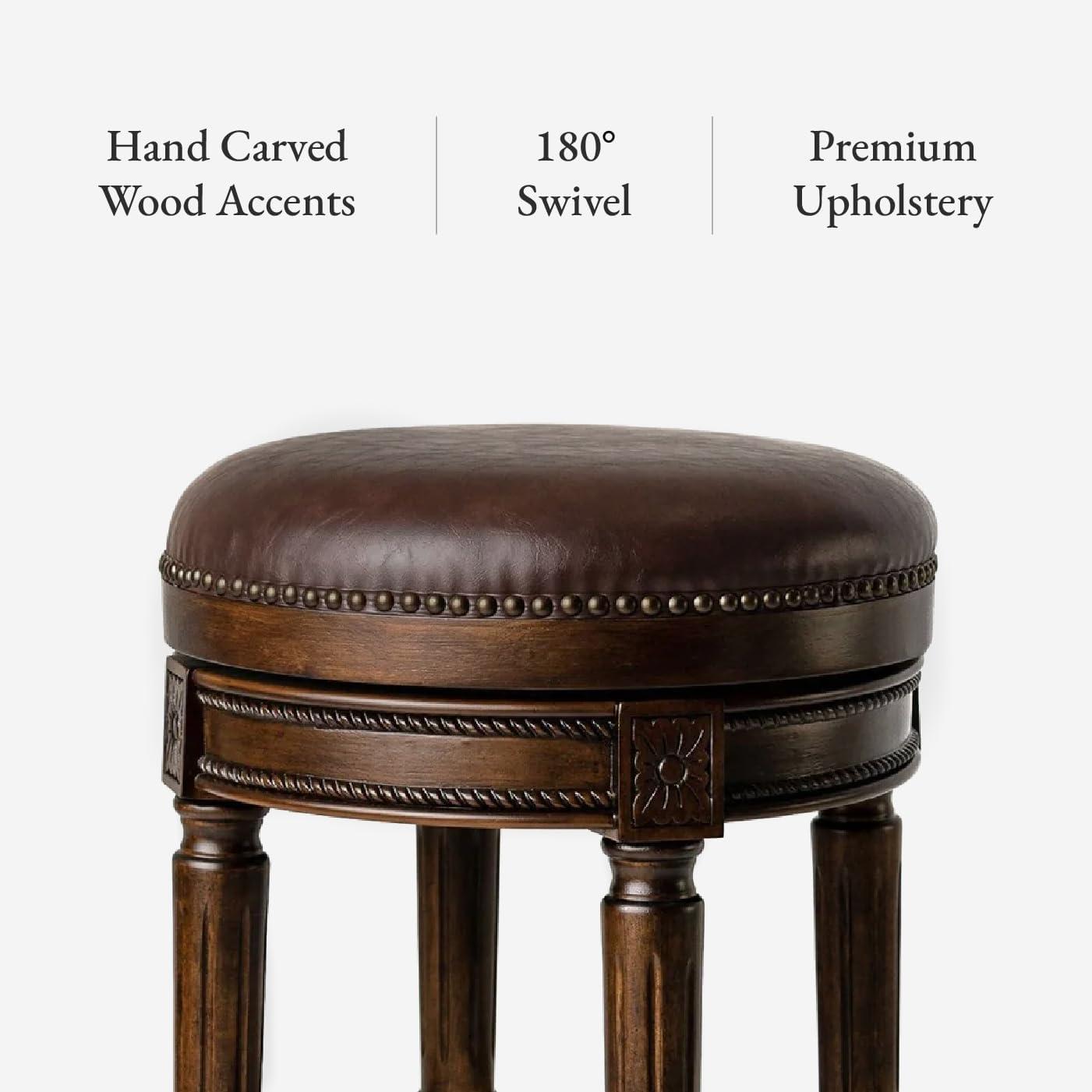 Maven Lane Pullman 31 Inch Tall Backless Alabaster White Finish Bar Height Upholstered Barstool with Cream Fabric Cushion Seat, Set of 3