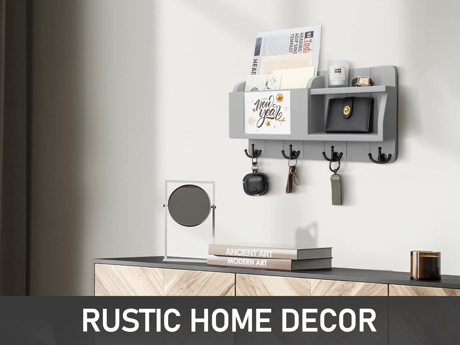 RIZPET Key Holder And Mail Organizer Wall Mount With Shelf - Modern Home Decor For Entryway