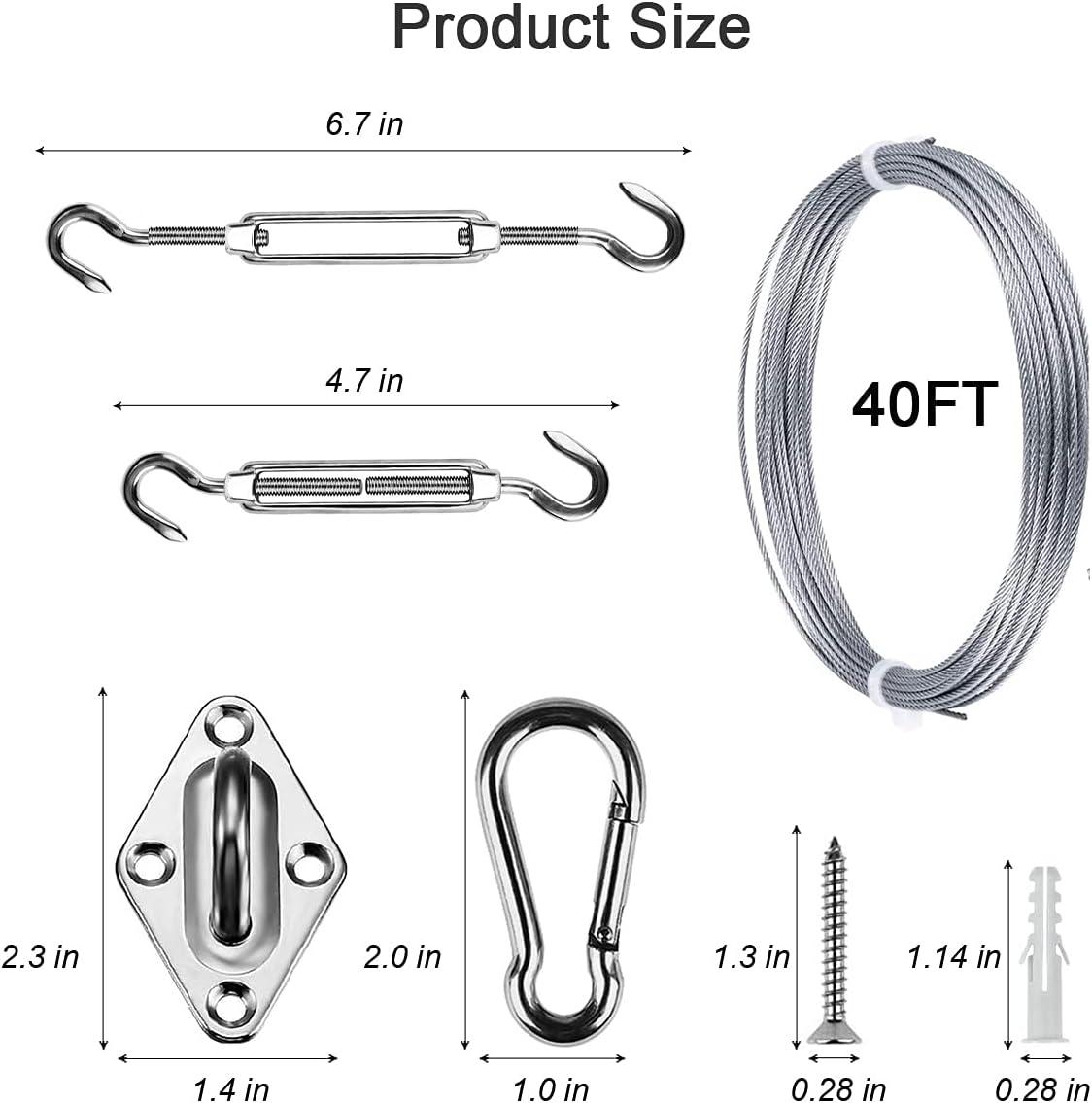 Sun Shade Hardware Kit for Rectangle and Square Sun Shade Sails Installation,5 inch Anti-Rust Sail Shade Hardware Kit with 30 ft 1/8 OD Heavy Duty Cable Wire Ropes