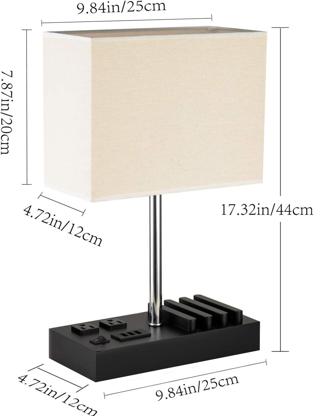 Modern Black Wood Table Lamp with USB and AC Charging Ports