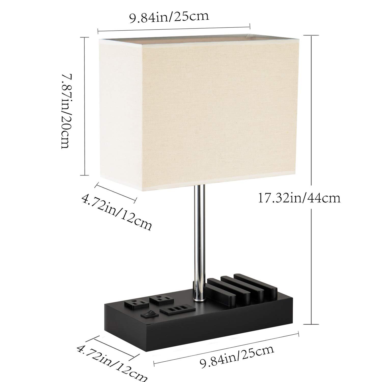 Briever Upgraded 3 USB Table Lamp with 2 USB A & C Charging Ports, Bedside Desk Lamp with 2 AC Outlets and Wooden Phone Stand Organizer, Ideal Nightstand Lamp for Bedroom, Guest Room, Office