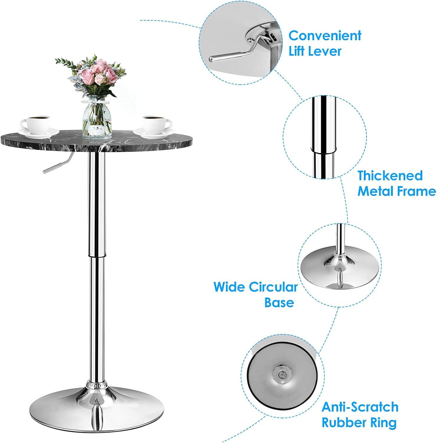 Costway Round Bistro Bar Table Height Adjustable 360-degree Swivel Black