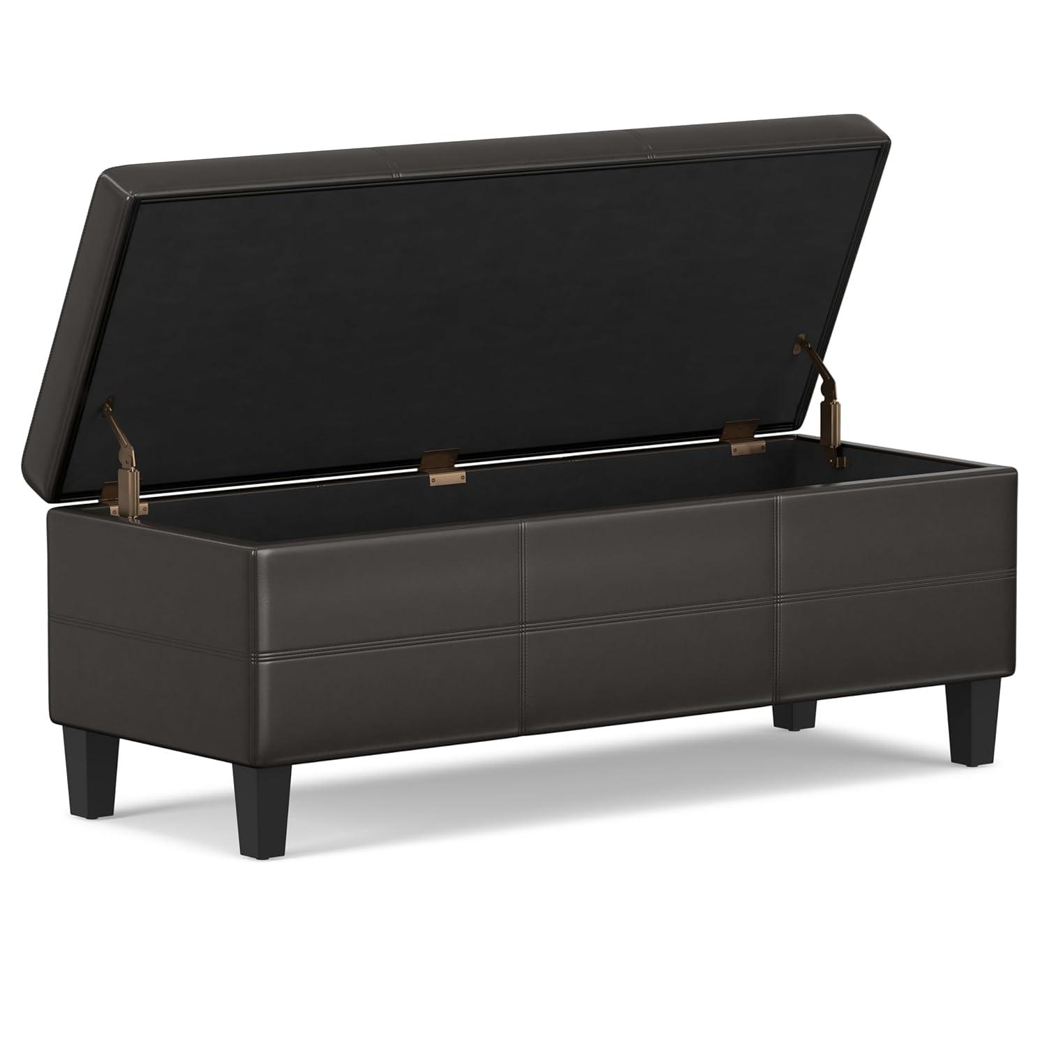 Simpli Home Afton 48"W Vegan Faux Leather Storage Ottoman Bench