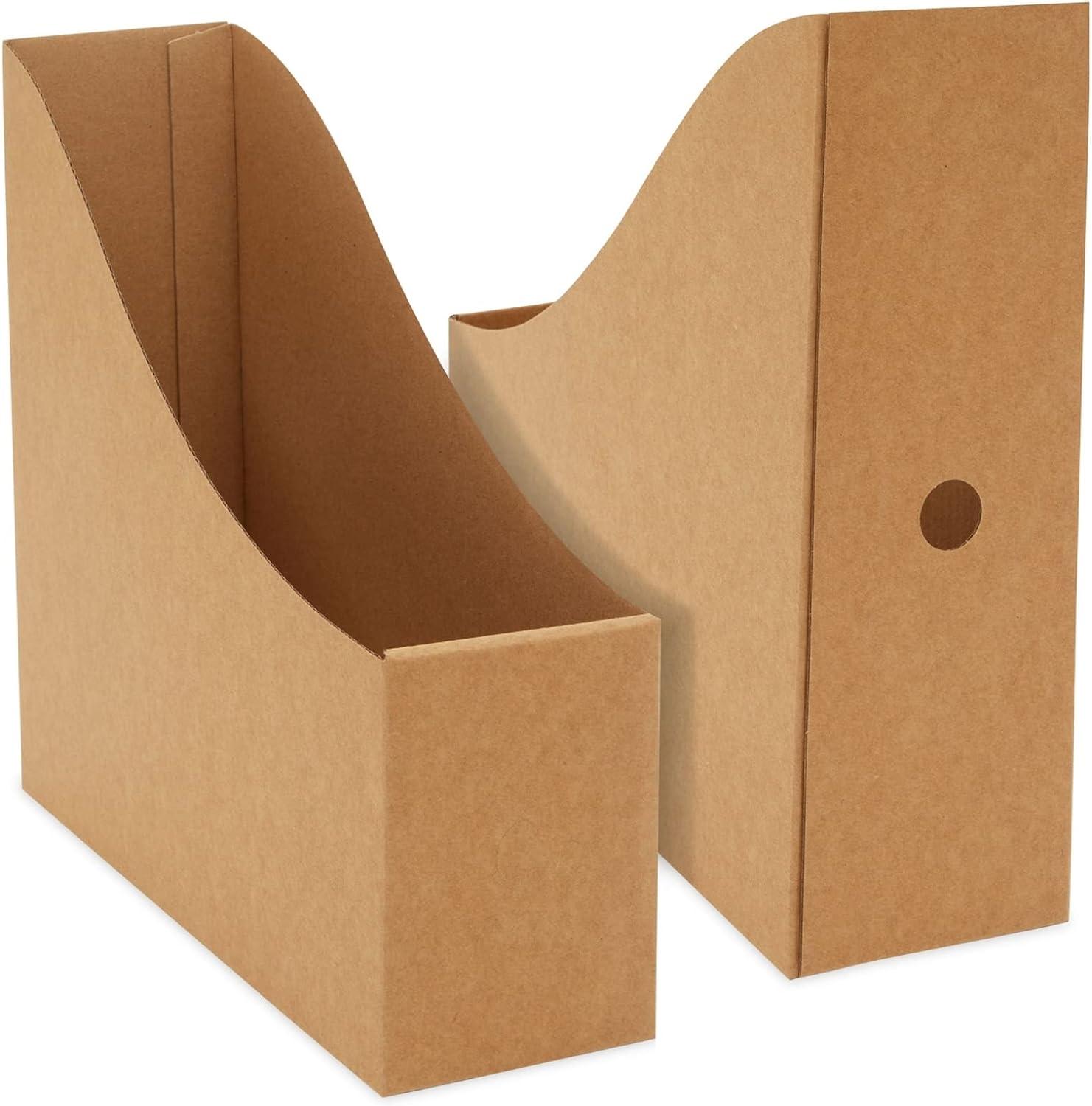 Juvale 8-Pack Kraft Paper Material Cardboard Magazine File Holder Boxes with Labels - Desk Organizer for Documents Storage