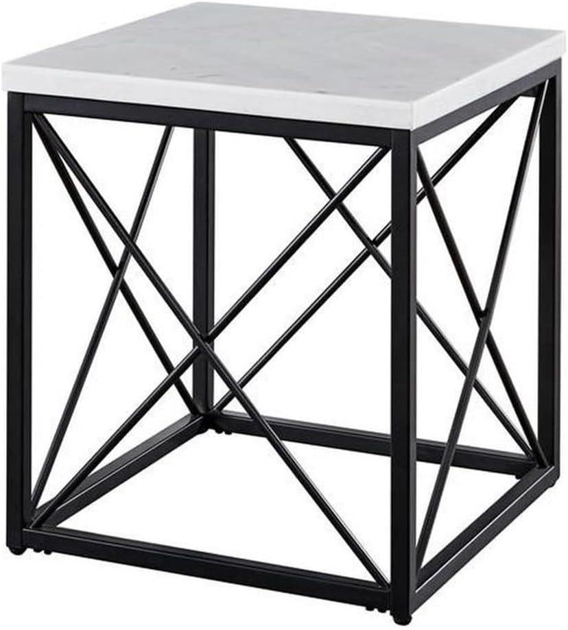 Skyler Marble Top Square End Table White/Black - Steve Silver Co.: Modern Living Room Accent, X-Stretchers, No Tools Assembly