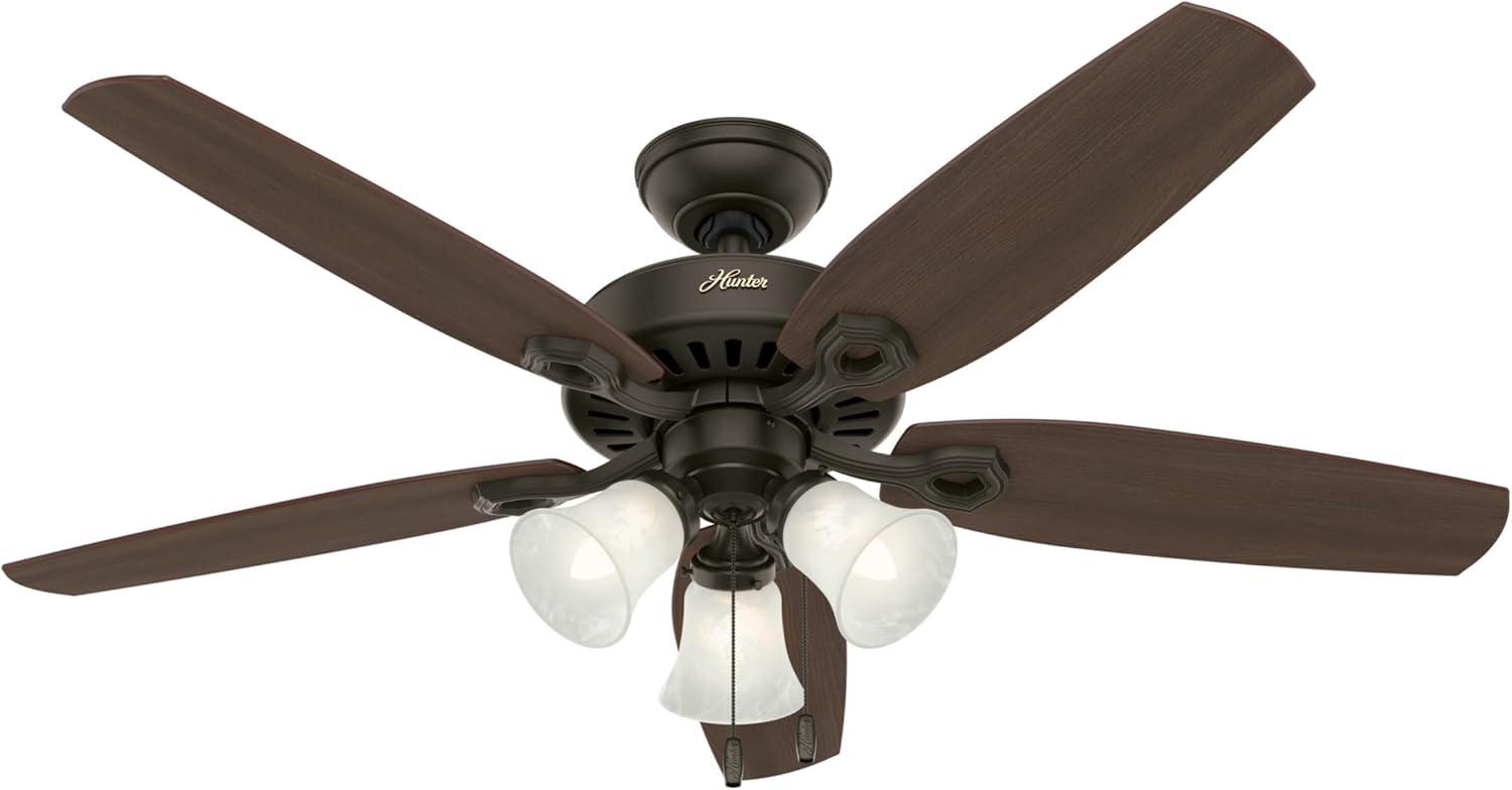 52" Builder Plus 5 - Blade Standard Ceiling Fan with Pull Chain and Light Kit Included