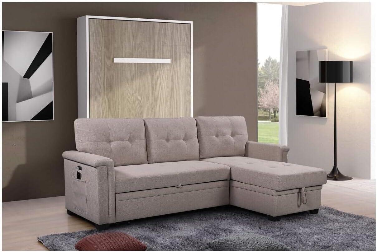 Ashlyn Light Gray Tufted Fabric Three Piece Sectional with Storage