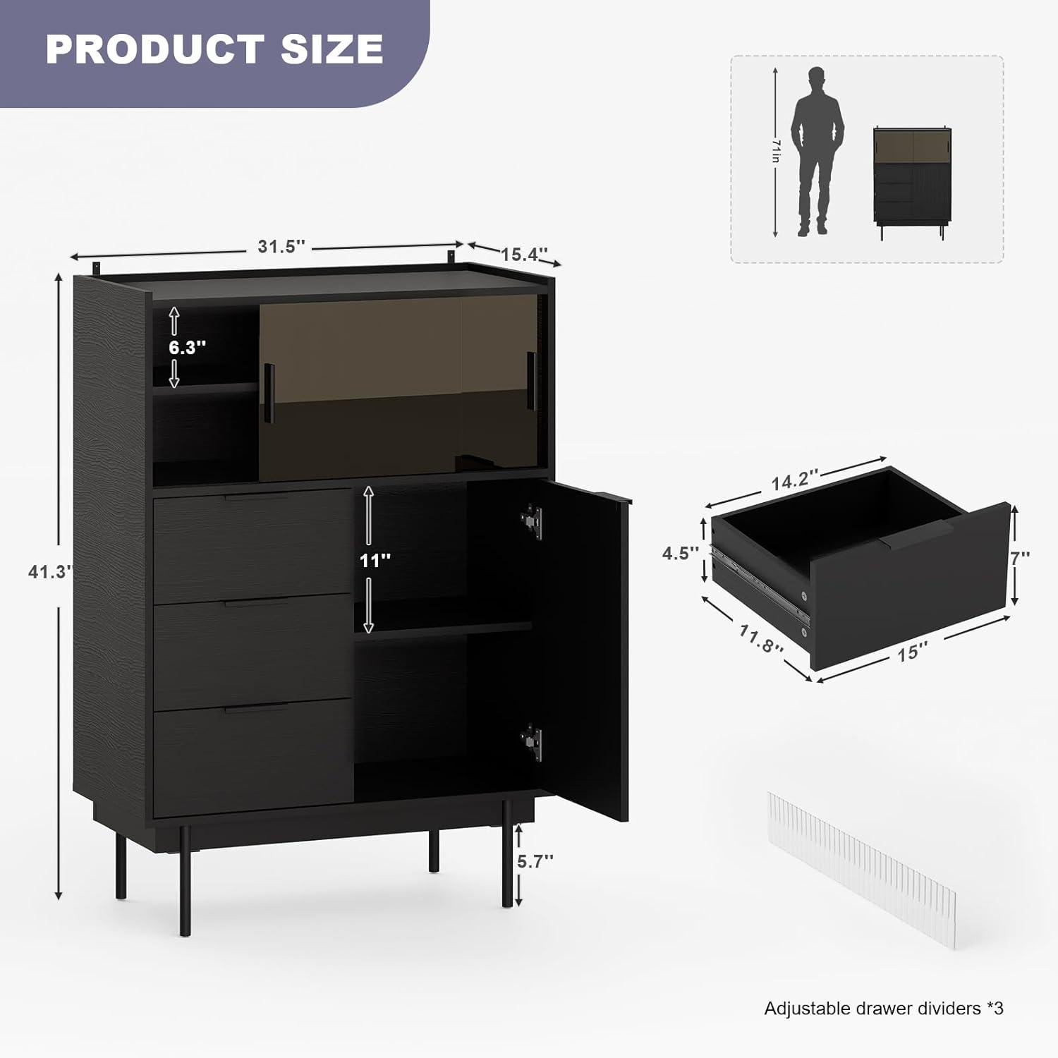 Ebern Designs Ebern Designs Sideboard Anetha, 47" X 31.5" Buffet Anetha With Storage, Black Sideboard With 2 Sliding Doors & 3 Drawers, Wood Coffee Bar Entryway Storage For Living Room