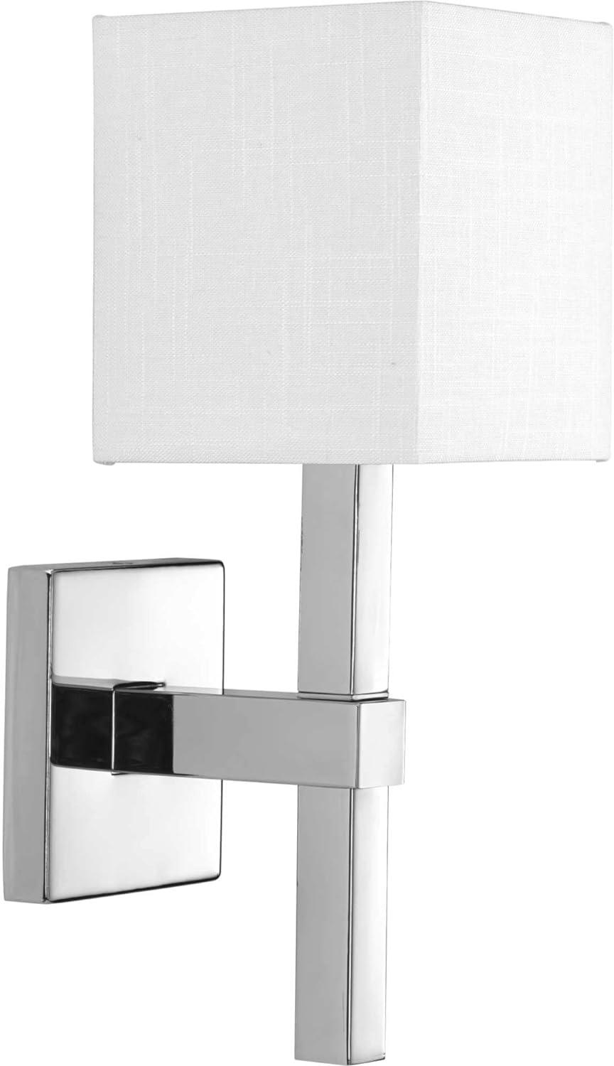 Progress Lighting Metro 1-Light Wall Sconce, Polished Chrome, Linen Shade