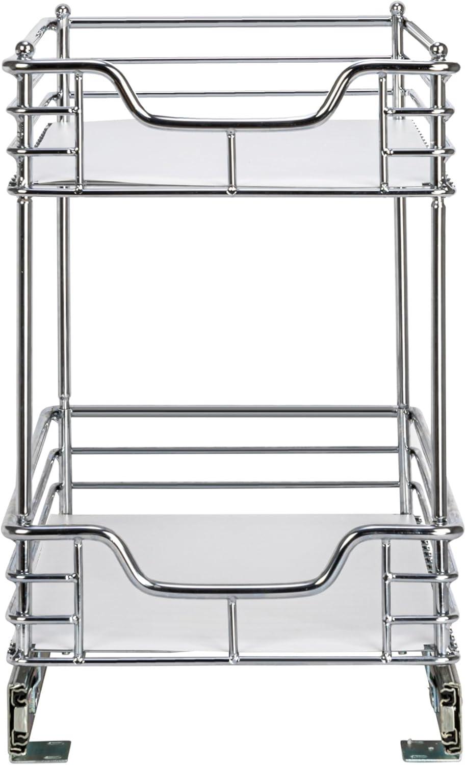 Household Essentials Glidez Multipurpose Chrome-Plated Steel Pull-Out/Slide-Out Storage Organizer with Plastic Liner for Under Cabinet Use - 2-Tier Design - Fits Standard Size Cabinet or Shelf, Chrome