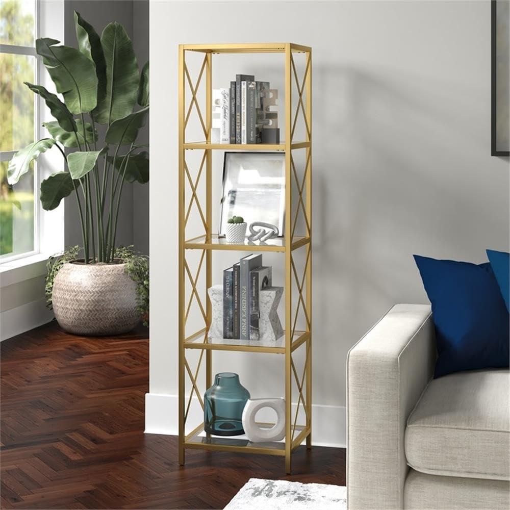 Evelyn&Zoe Celine 18" Wide Rectangular Bookcase, Brass