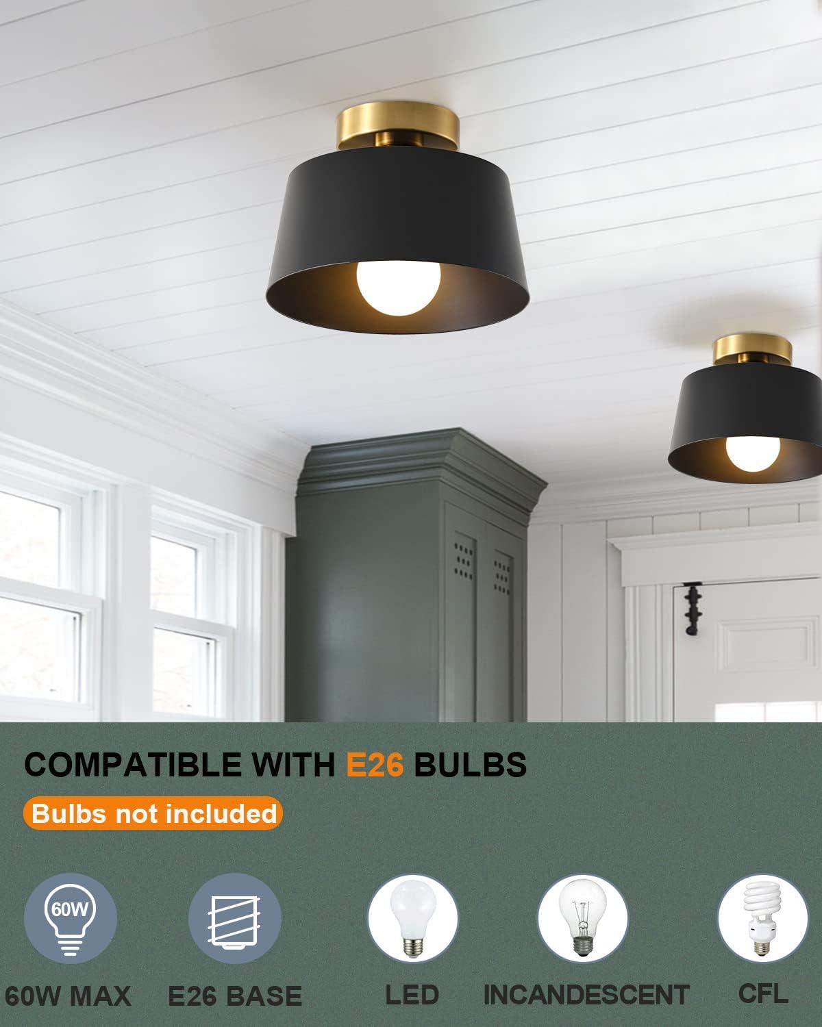 Matte Black and Gold Modern Semi Flush Mount Ceiling Light