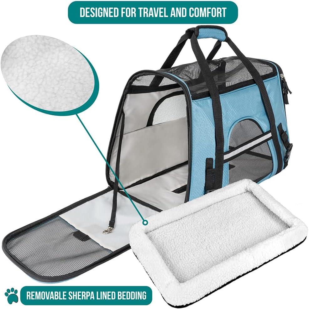 PetAmi Airline Approved Pet Carrier for Cat Dog, Soft Sided Travel Supplies Accessories, Ventilated Carrying Bag Kitten Puppy (Light Blue, Small)
