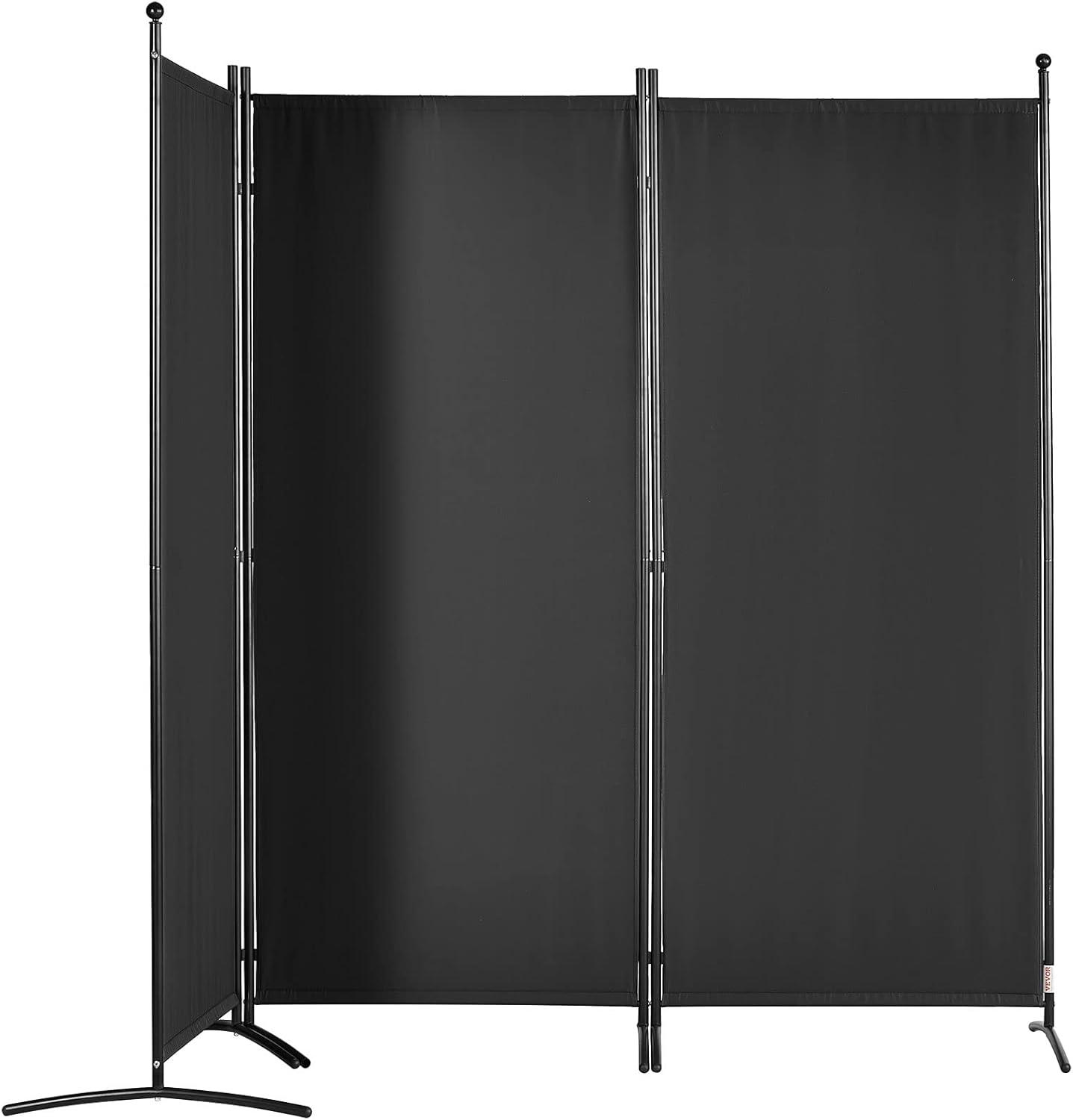 Black 6.1 ft Foldable Fabric 3-Panel Room Divider