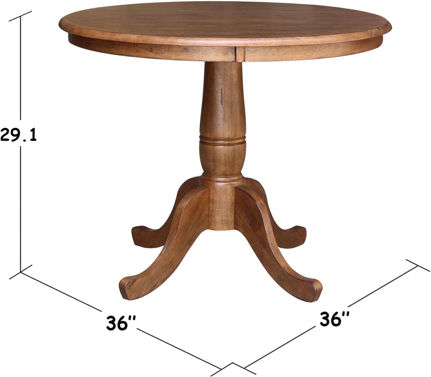 International Concepts 29.1" Dining Tables Round Top Carson Pedestal Distressed Oak: Hardwood, Seats 4, Non-Extension