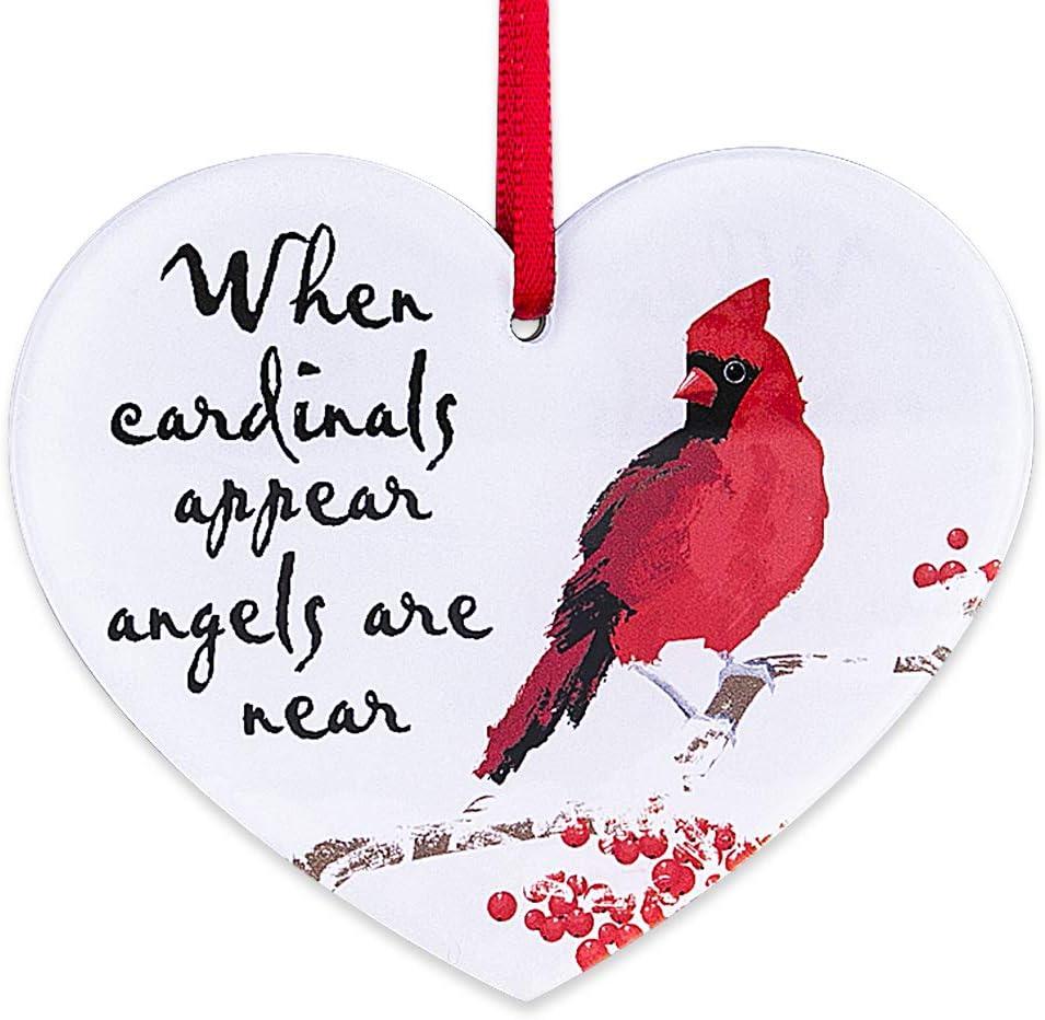 Red Cardinal Memorial Acrylic Christmas Ornament with Heart Design