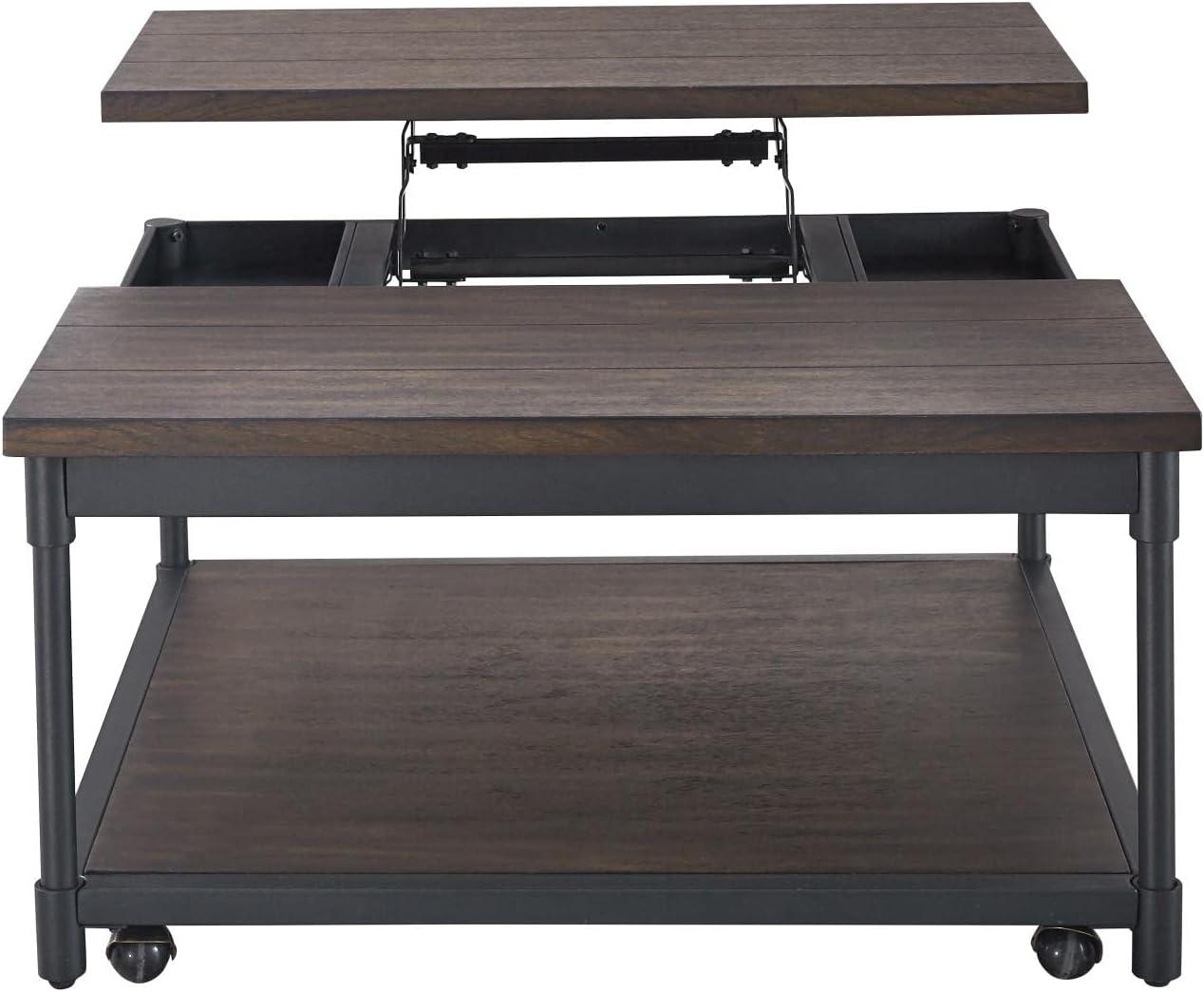 Transitional Prescott 36" Square Lift-Top Cocktail Table in Brown and Black