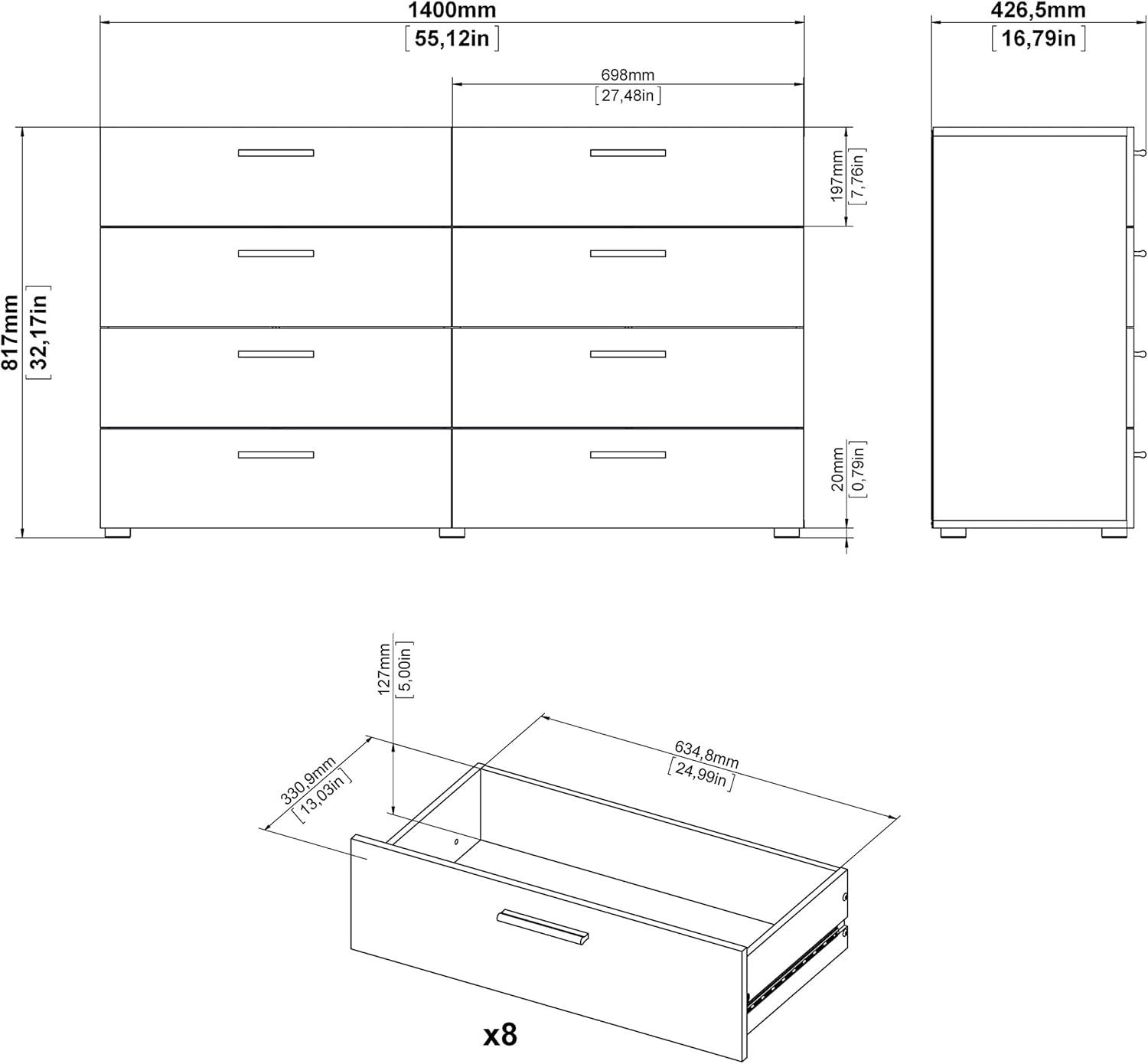 Loft 8 Drawer Double Dresser, Walnut