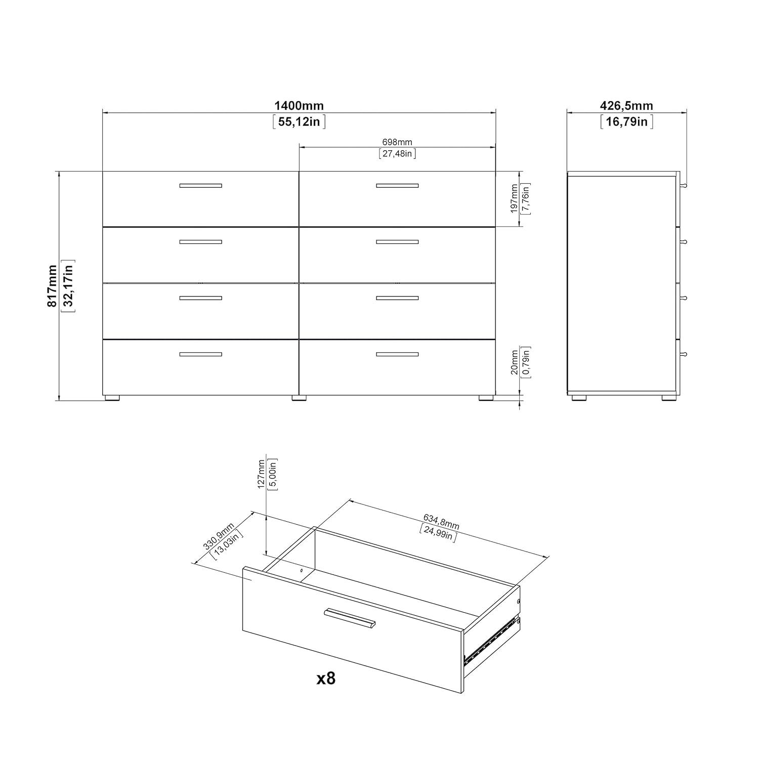 Tvilum Austin 8 Drawer Double Dresser, Black Woodgrain