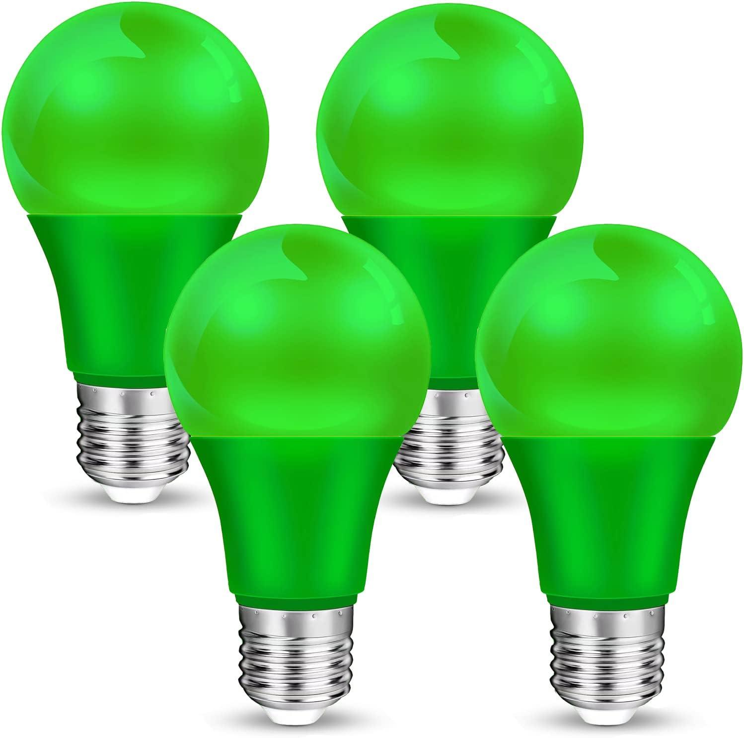 EDISHINE Green LED Light Bulbs for Holiday Party Decoration, A19 9W LED Bulbs 60W Equivalent E26 Base 4 Pack, ETL Listed