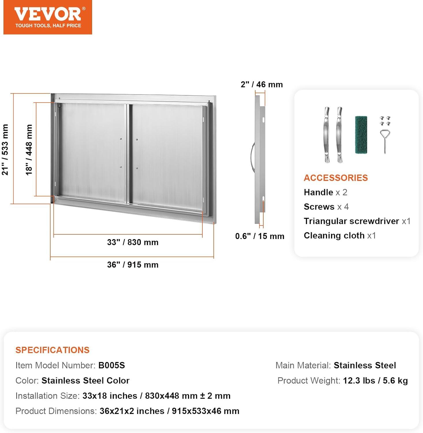 Stainless Steel Double Outdoor Kitchen Access Door 36 x 21 Inch