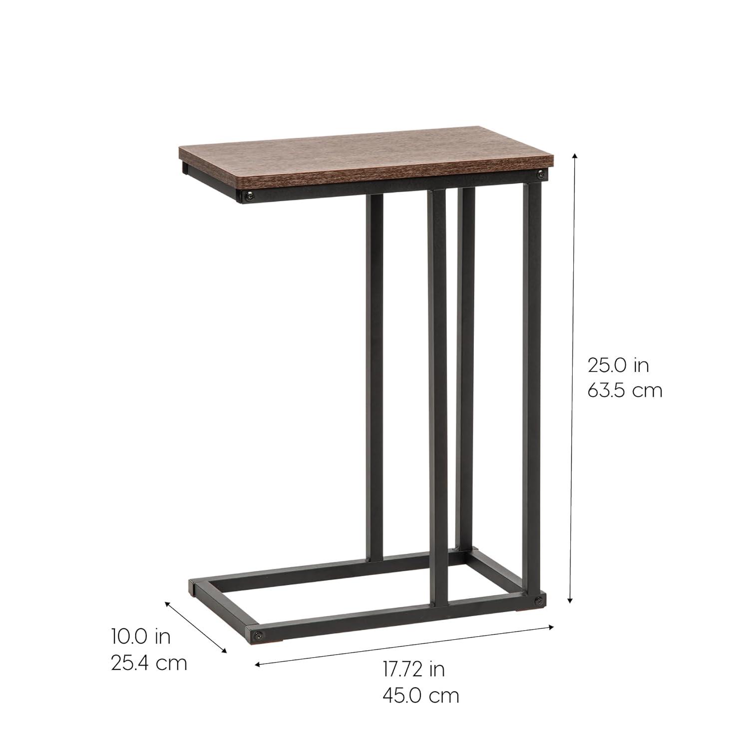 IRIS USA C-Shape Wood and Metal Side Accent Table, Brown