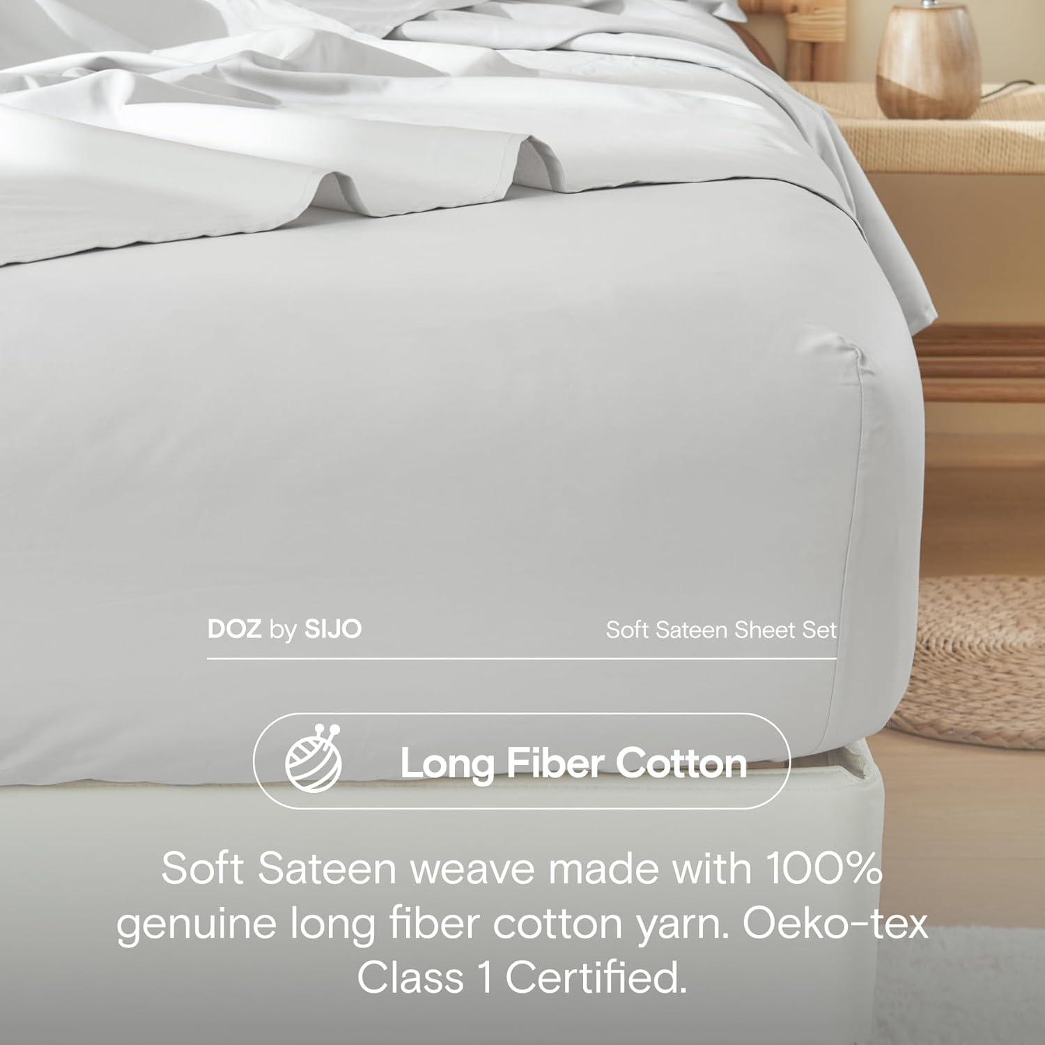 DOZ 100% Long Staple Cotton Sheet Sets, Soft Sateen Weave Cotton, Smooth, Breathable, Cooling Sheets, Hotel Comfort, Durable, 3pc – 2 Pillowcases 1 Fitted (Dove, King)