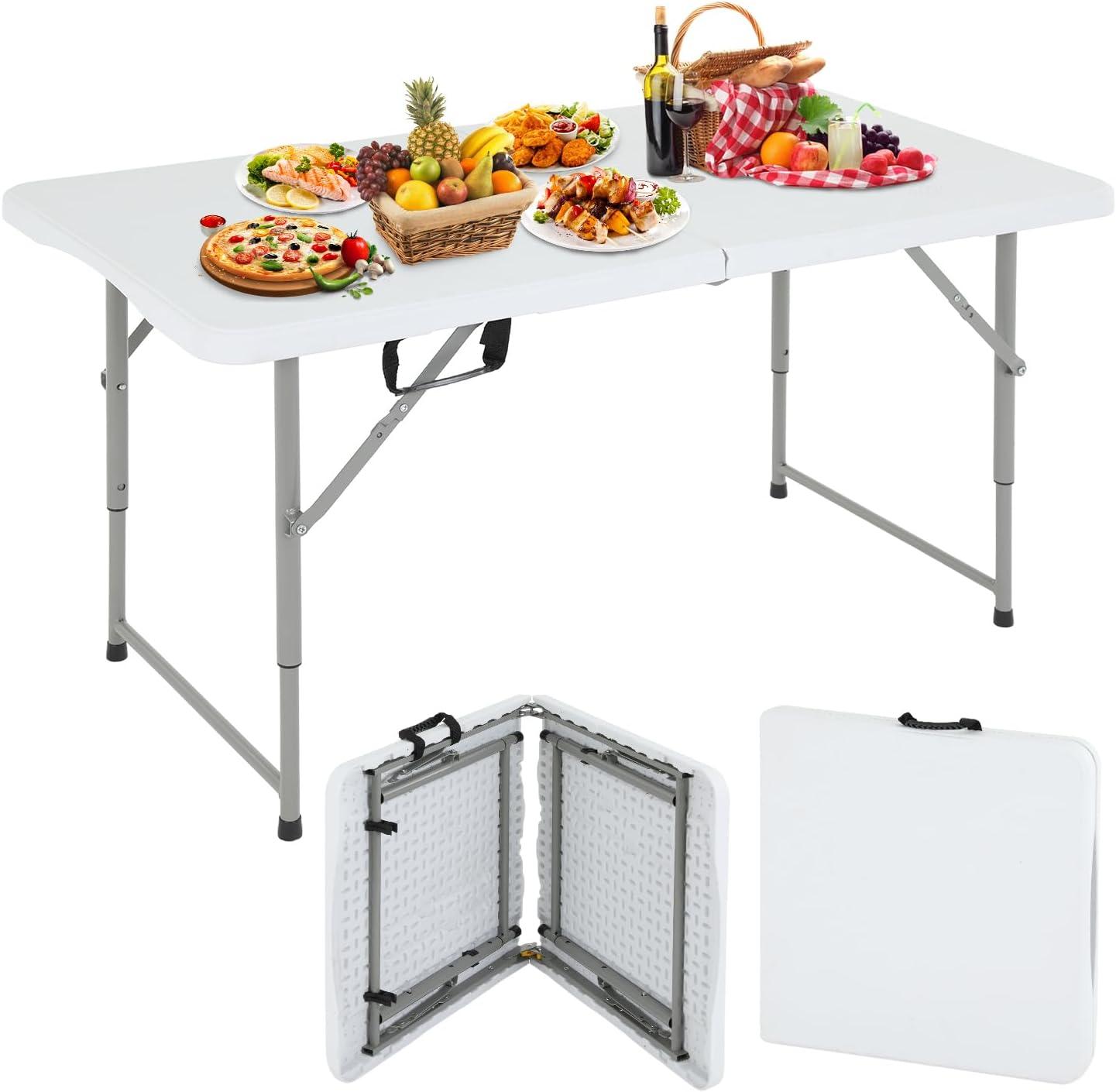 6 Foot Folding Table, Portable Plastic Dining Table, Fold-in-Half Heavy Duty Table Indoor Outdoor for Camping, Picnic, Party, BBQ, Wedding, White