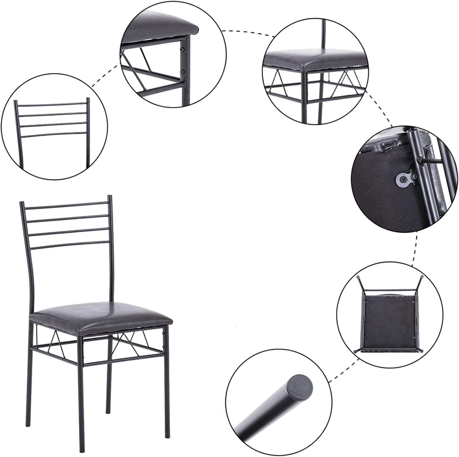 Modern Black Metal and Glass 5-Piece Dining Set