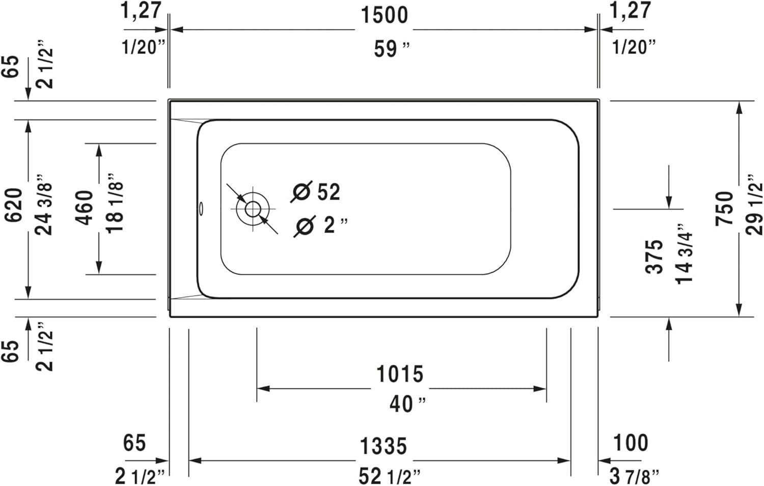 D-Code 59" x 30" Drop In Soaking Bathtub