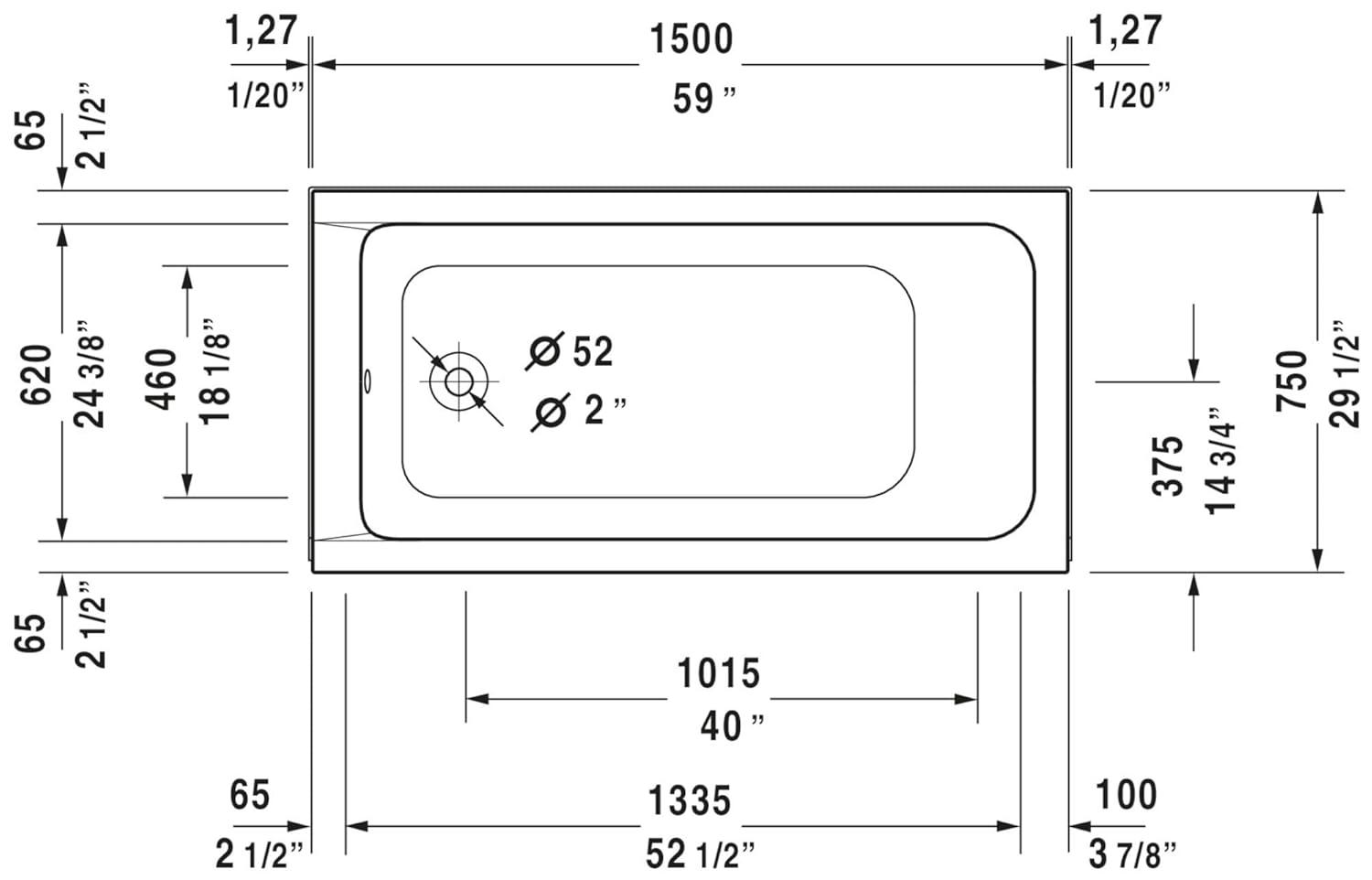 D-Code 59" x 30" Drop In Soaking Bathtub