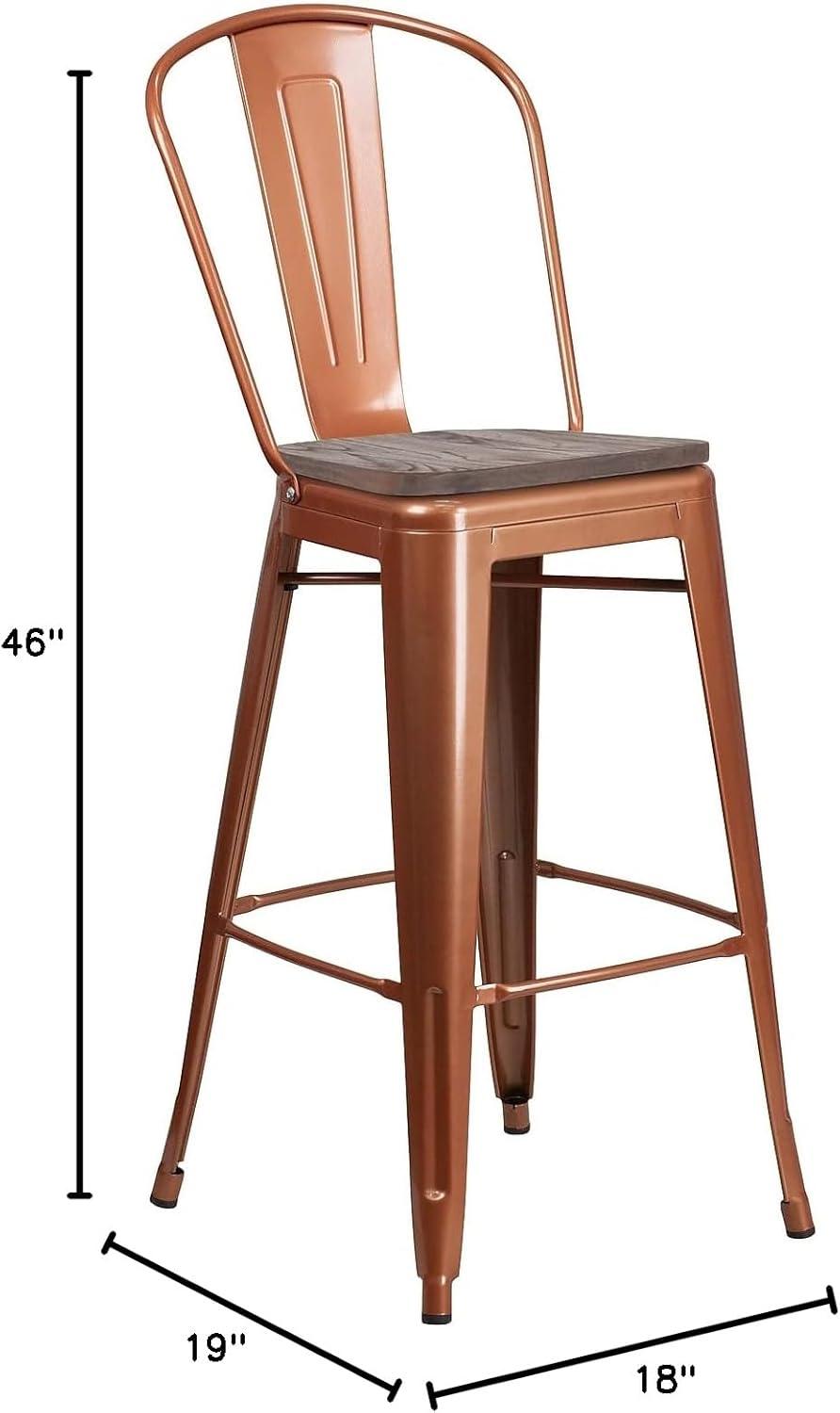 Flash Furniture 30" High Metal Barstool with Back and Wood Seat