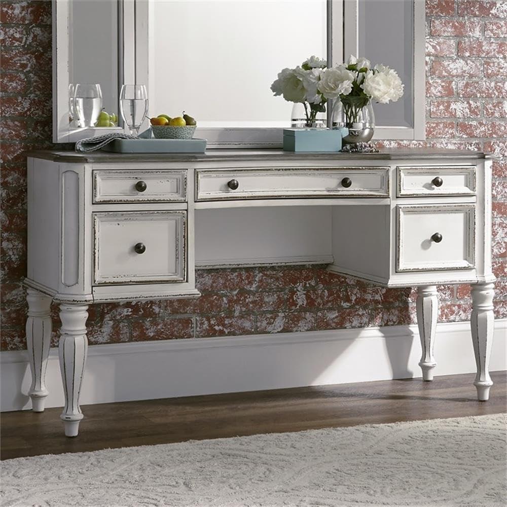 Magnolia Manor White Antique Vanity Desk with Drawers