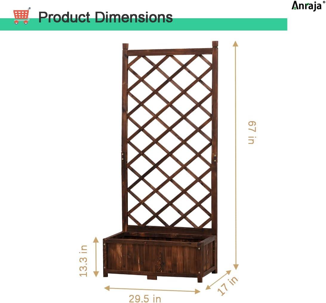 Brown Cedar Wood Raised Planter Box with Trellis