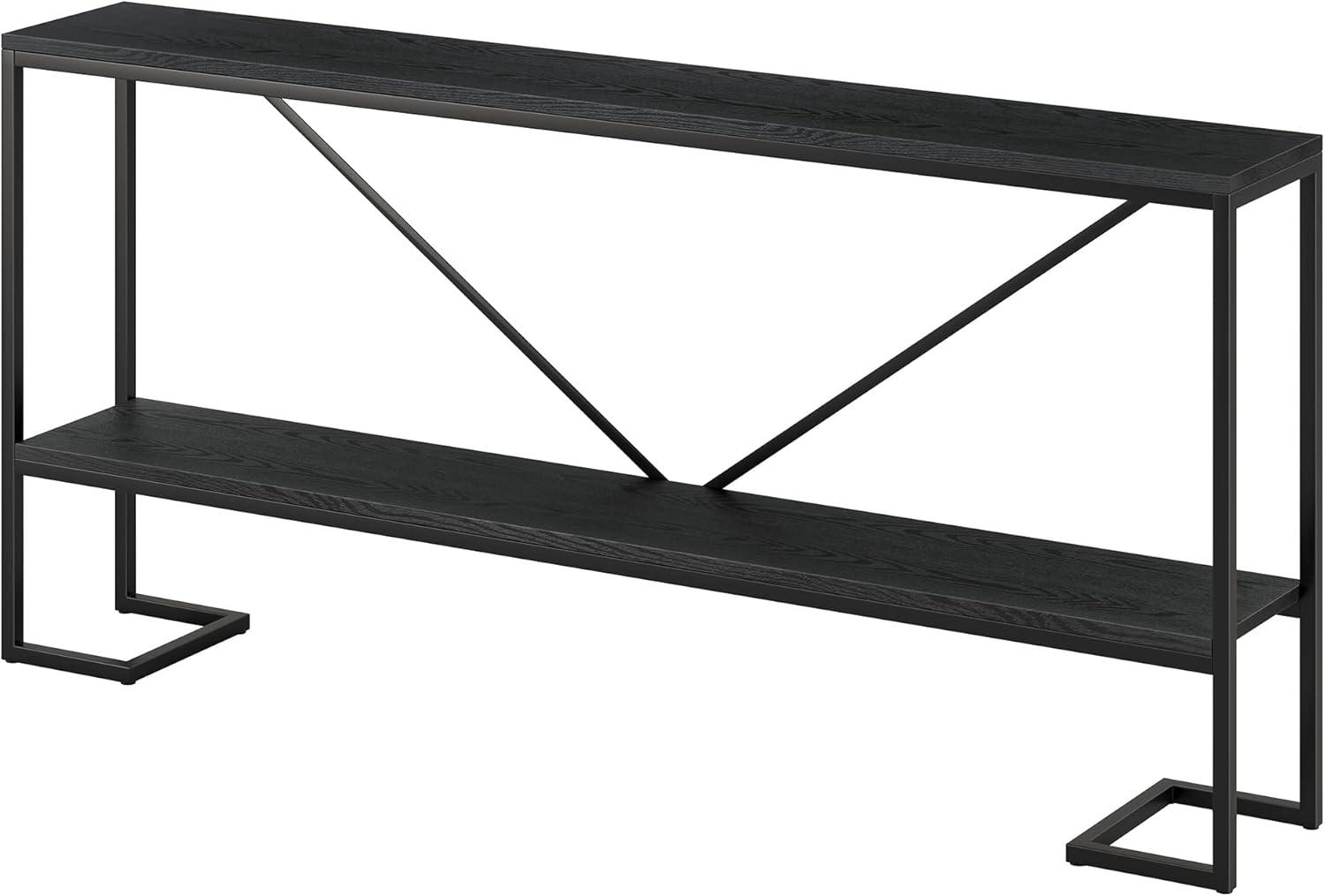 Evelyn&Zoe Phoebe 64" Wide Rectangular Console Table, Blackened Bronze/Black Grain