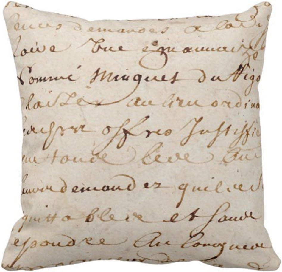 Vintage French Script Cotton Polyester Square Pillow Cover 18x18