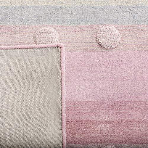 SAFAVIEH Kids Jayde Geometric Striped Wool Area Rug, Light Blue/Pink, 3' x 5'