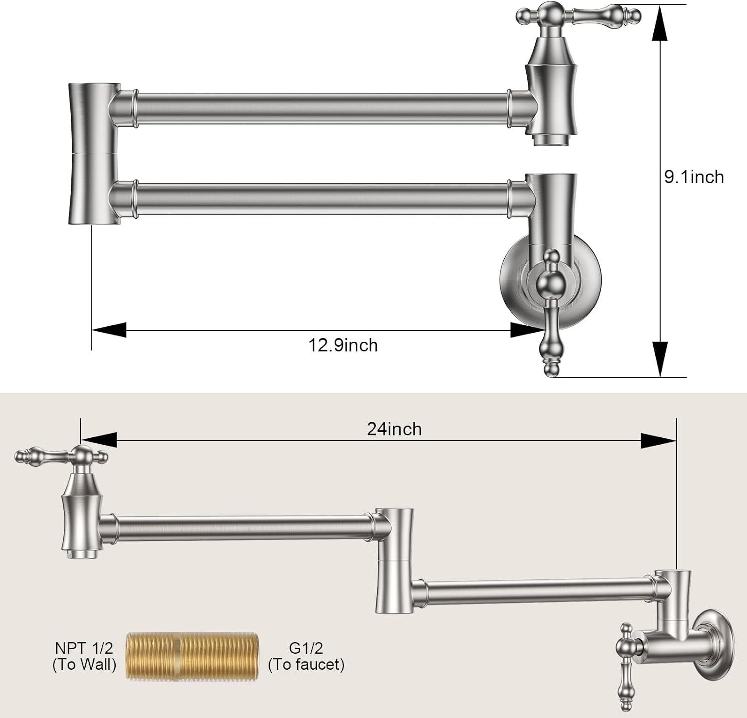 ARCORA AR7106800 ARCORA Wall Mounted Pot Filler Brass Folding Kitchen Faucet with 2 Handles