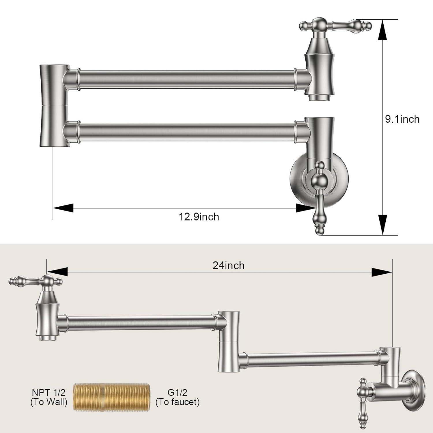 ARCORA AR7106800 ARCORA Wall Mounted Pot Filler Brass Folding Kitchen Faucet with 2 Handles