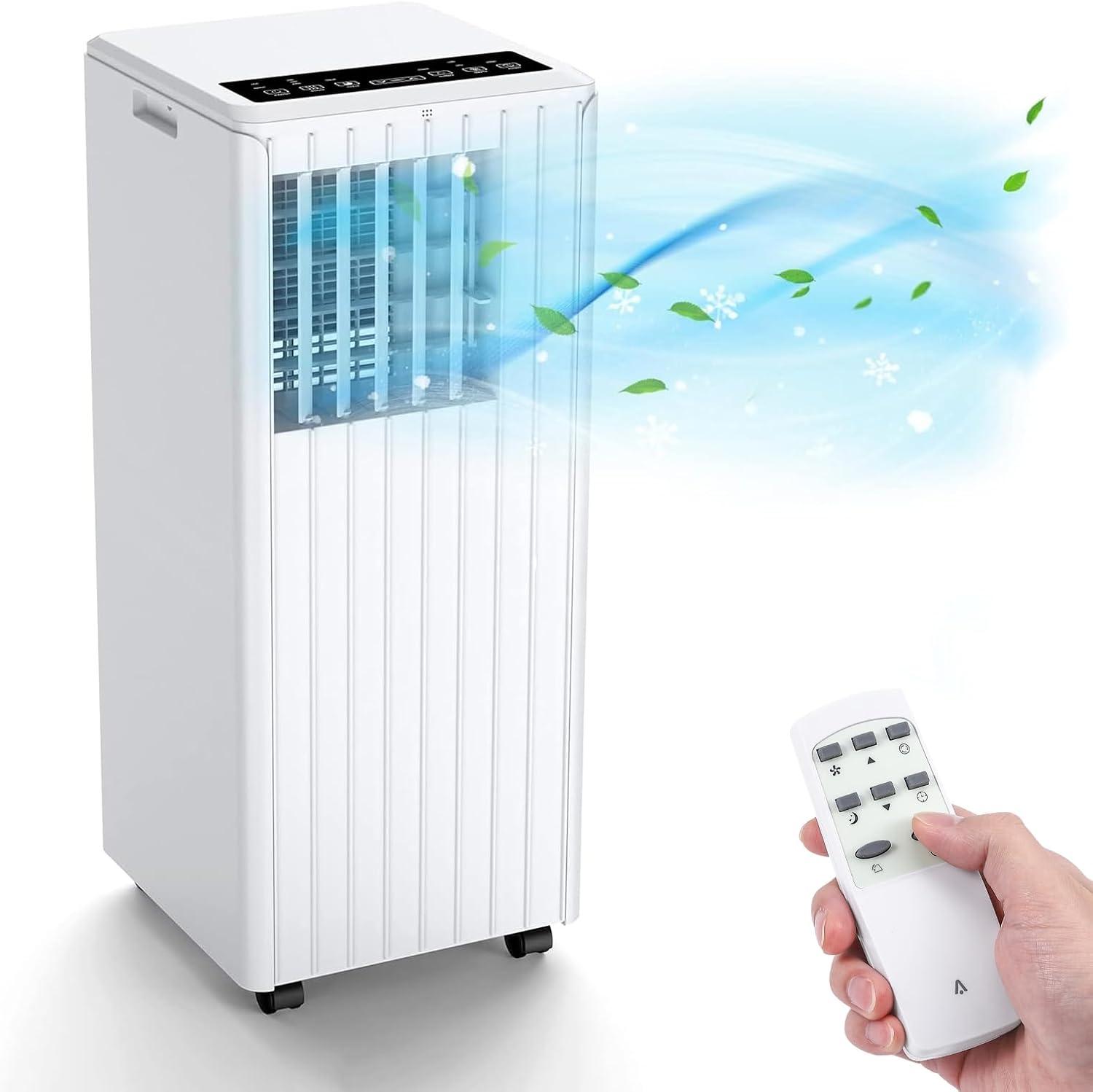 8000 BTU White Portable Air Conditioner with Sleep Mode and Dehumidifier