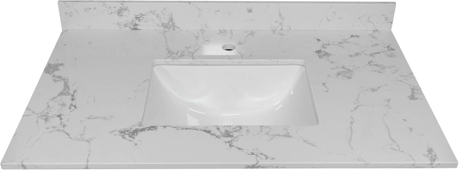 Modern 31 inch bathroom stone vanity top engineered white