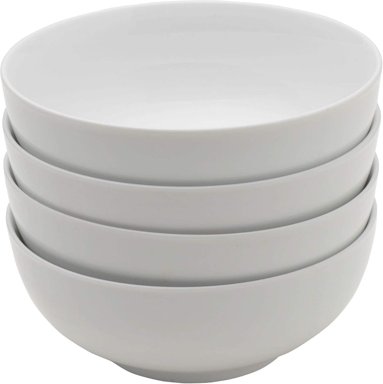 White Ceramic Round Soup and Cereal Bowls, Set of 4