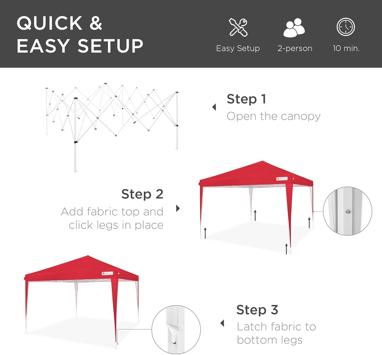 Best Choice Products 10x10ft Pop Up Canopy Outdoor Portable Adjustable Instant Gazebo Tent w/ Carrying Bag - Red