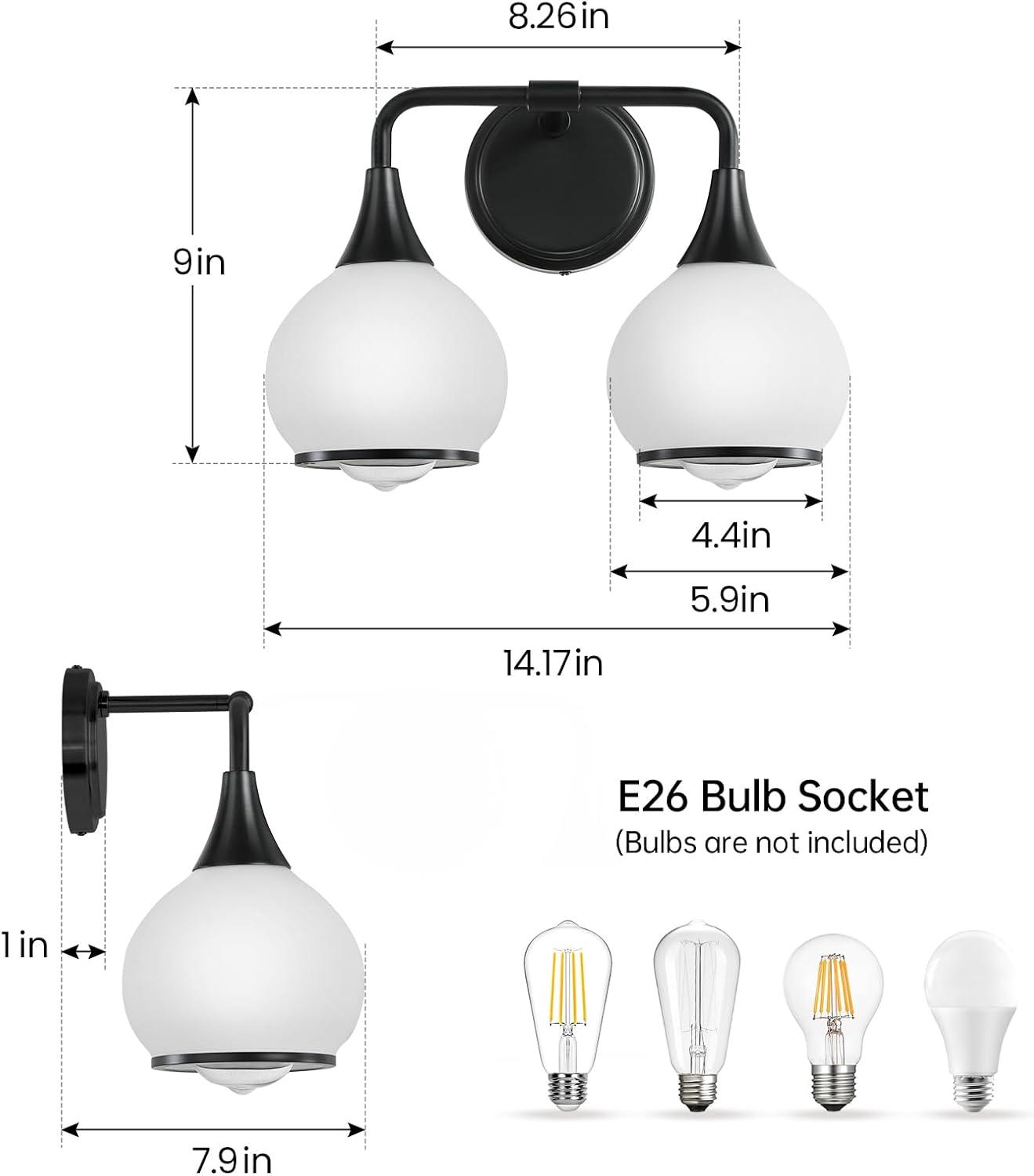 Black and Gold Bathroom Light Fixtures 2-Lights Vanity Lights with Clear Glass Shade Bathroom Vanity Light 14 Inch Wall Sconces(Exclude E26 Bulb)…