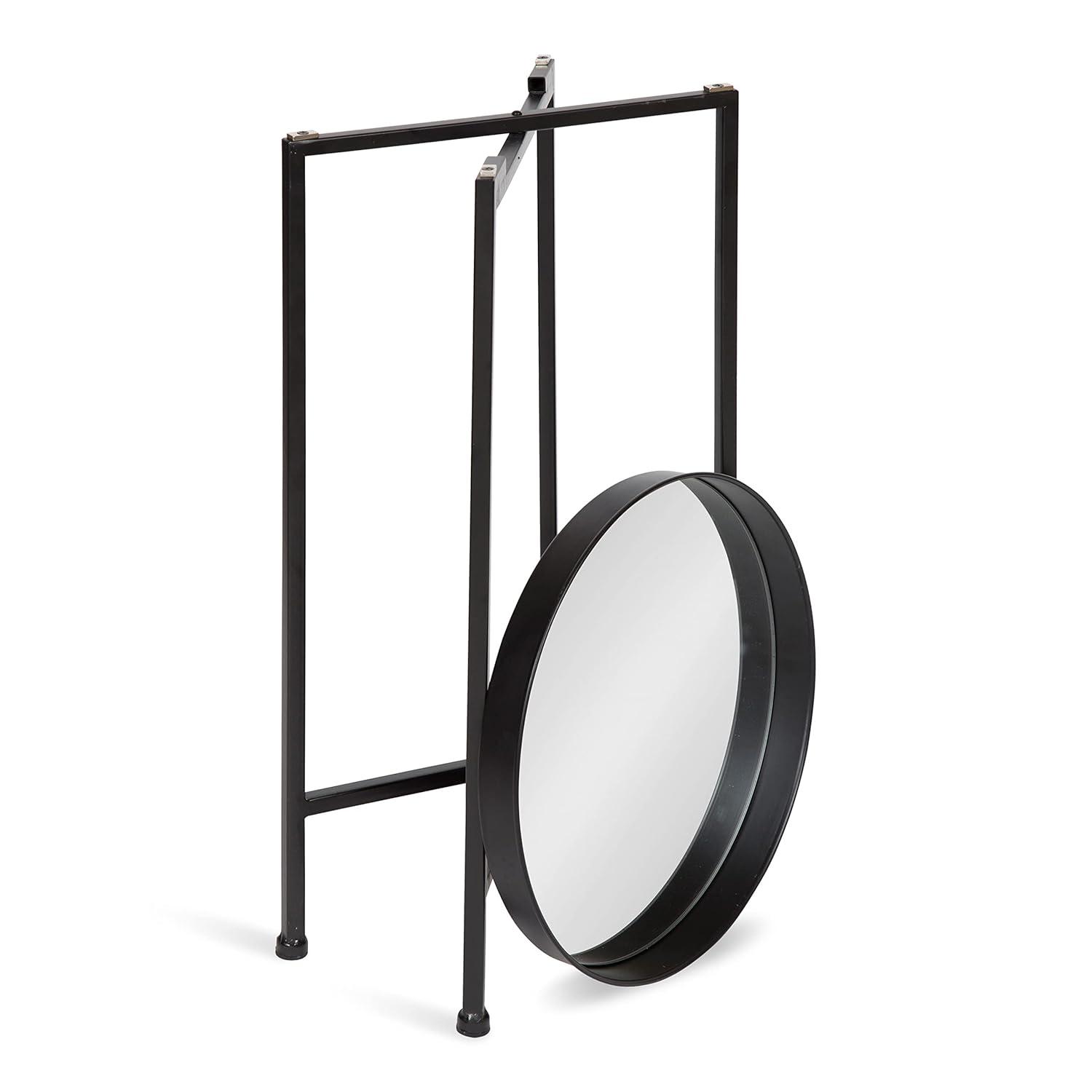 Kate and Laurel Celia Round Metal Tea Table, 14x14x25.75, Black and Mirror