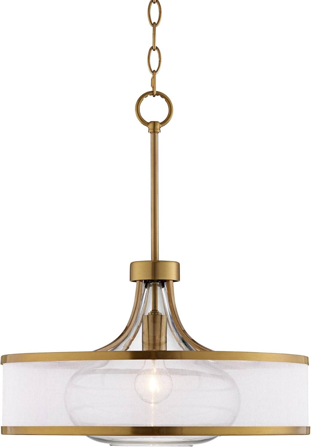 Antique Brass and Glass Drum Pendant Light for Kitchen