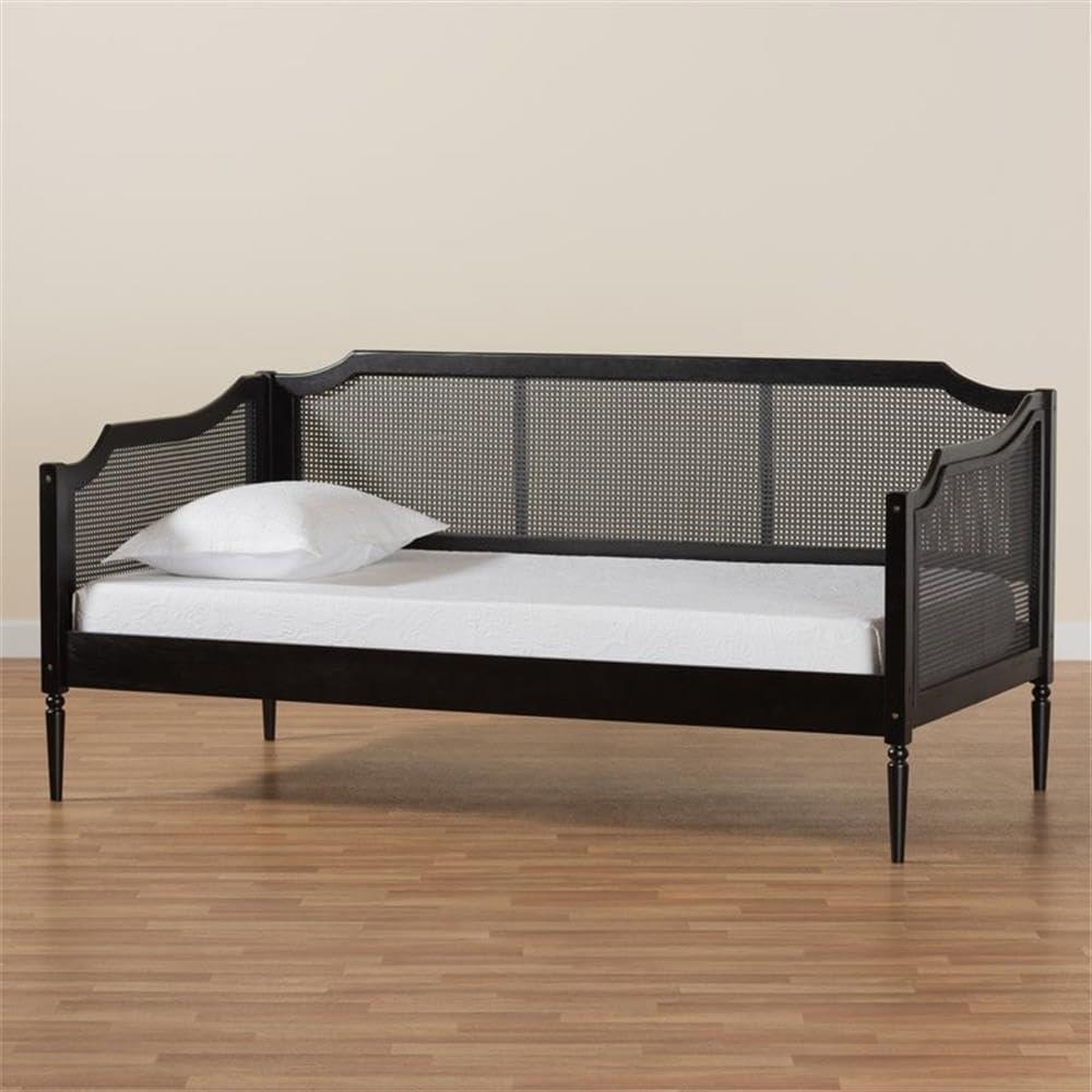 Twin Hancock Wood & Synthetic Rattan Daybed Charcoal - Baxton Studio: Frame, No Trundle