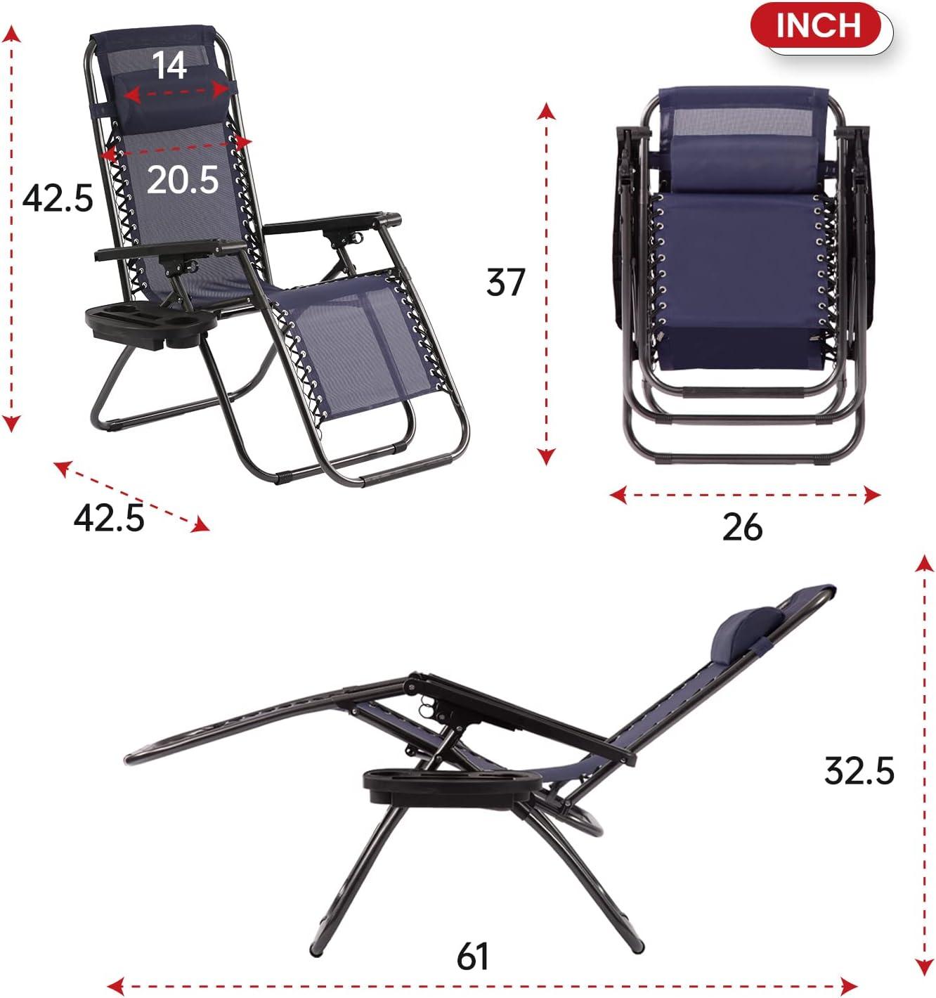 FDW Zero Gravity Lawn Lounge Chairs Set of 2 with Pillow and Cup Holder - Adjustable Reclining Folding Outdoor Chairs for Deck, Beach, Yard,Black